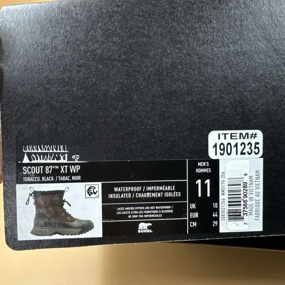 Sorel Scout 87 XT WP Men Waterproof Insulated Winter Boots Black Quarry Size 11
